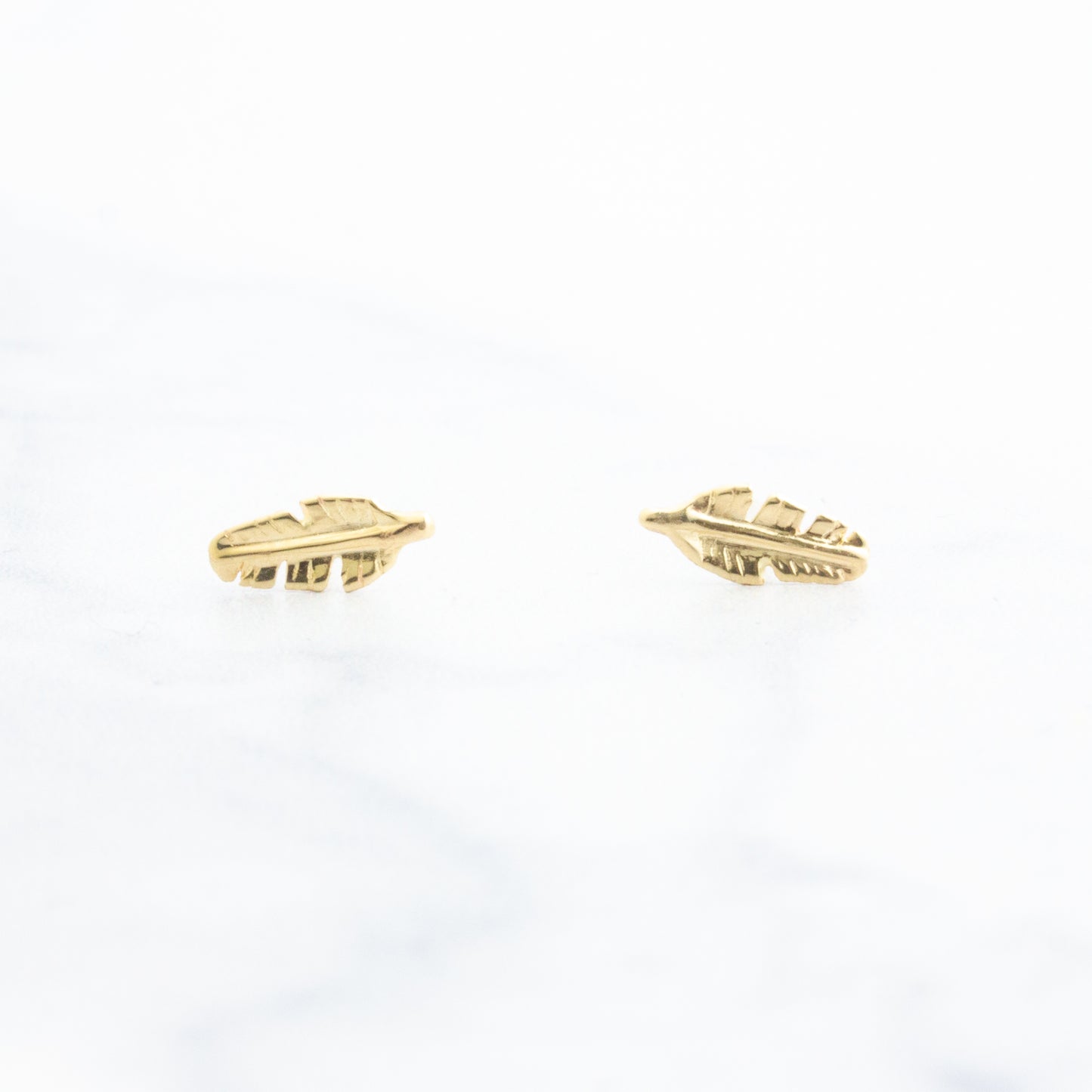 14K Gold Feather Post Earrings