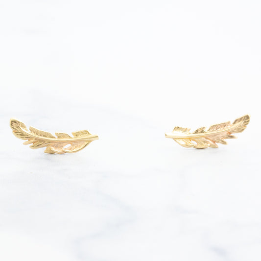 14K Gold Large Feather Post Earrings