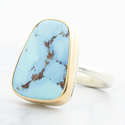 Sterling & 14K Gold Large Kazakhstani Turquoise Ring