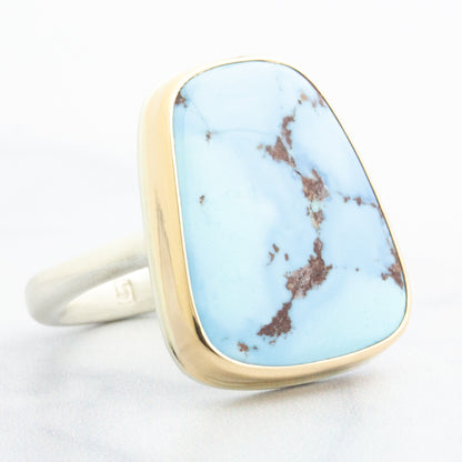Sterling & 14K Gold Large Kazakhstani Turquoise Ring