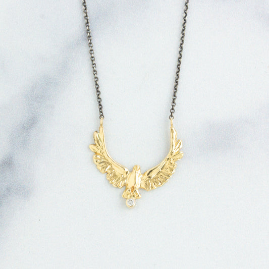 Oxidized Sterling & 14K Gold Diamond Eagle Necklace