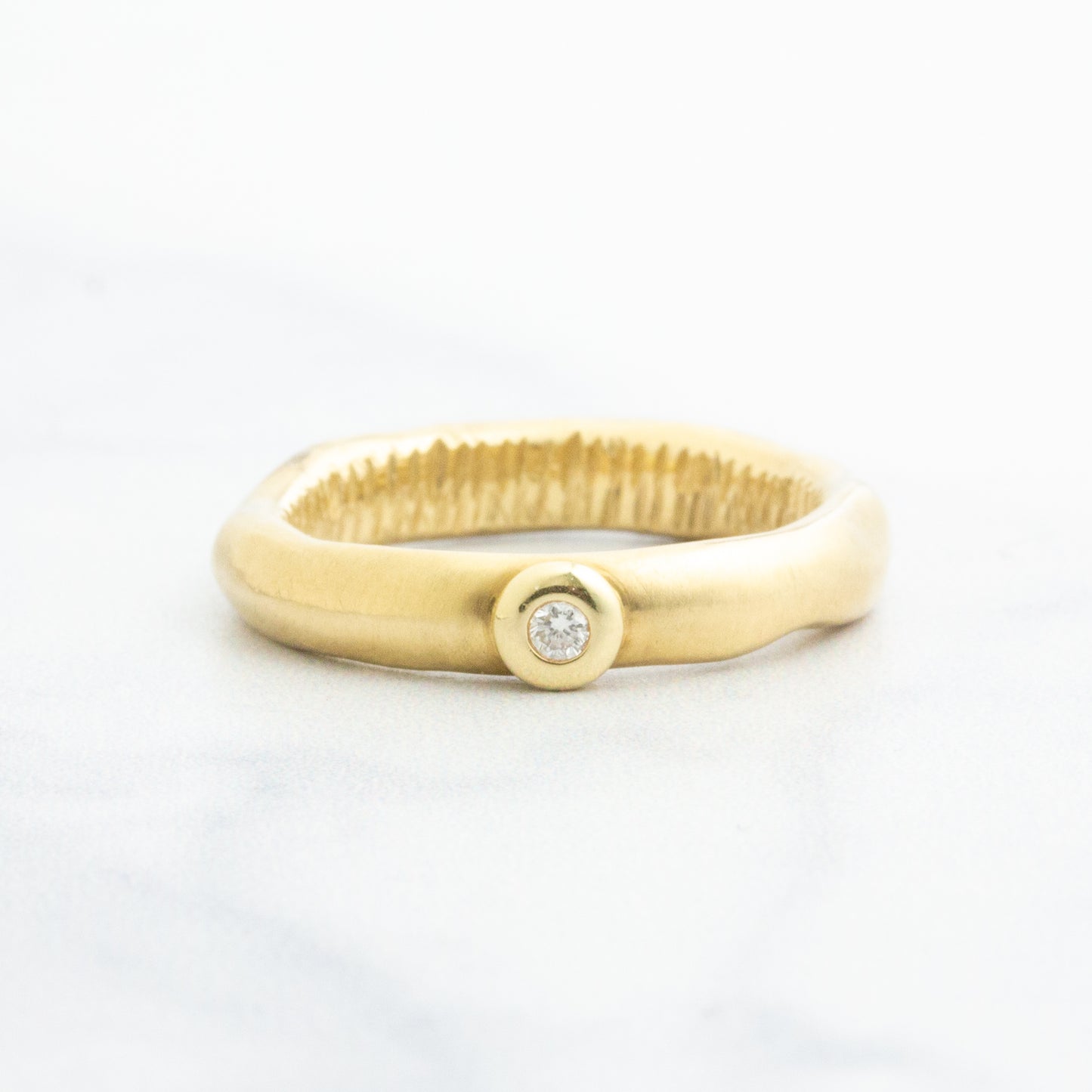 Archival 14k Yellow Gold Sculpted Solitaire Diamond Ring