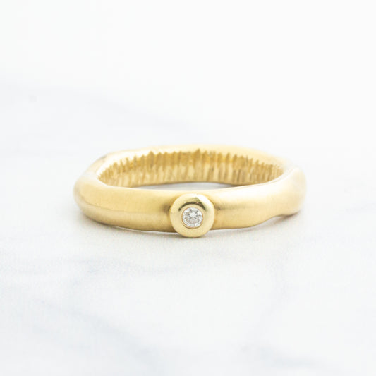 Archival 14k Yellow Gold Sculpted Solitaire Diamond Ring