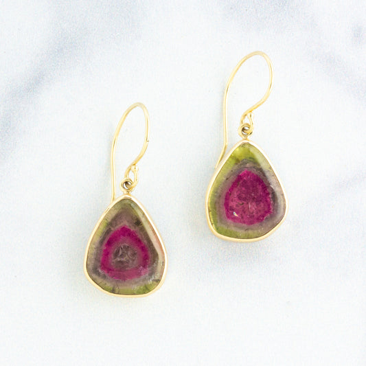 Sterling & 14K Gold Watermelon Tourmaline Earrings