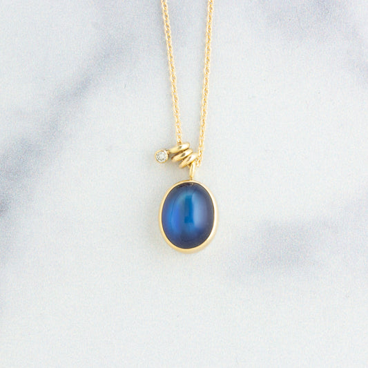 14K Gold Rainbow Moonstone & Diamond Necklace