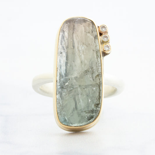 Sterling & 14K Gold Blue Tourmaline & Diamond Ring