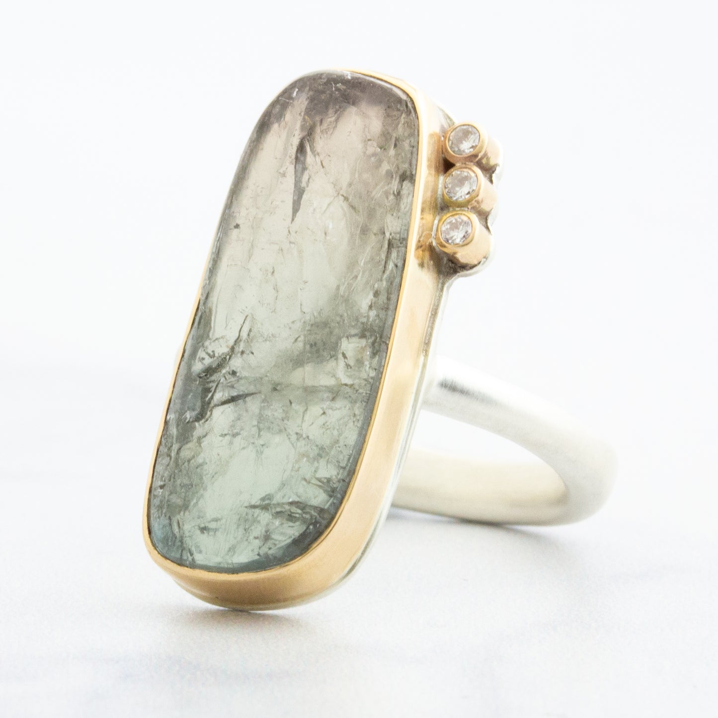 Sterling & 14K Gold Blue Tourmaline & Diamond Ring