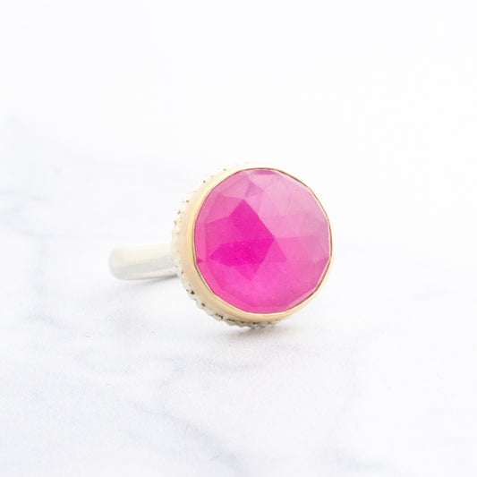 Sterling Lava Edge & 14K Gold Round African Ruby Ring