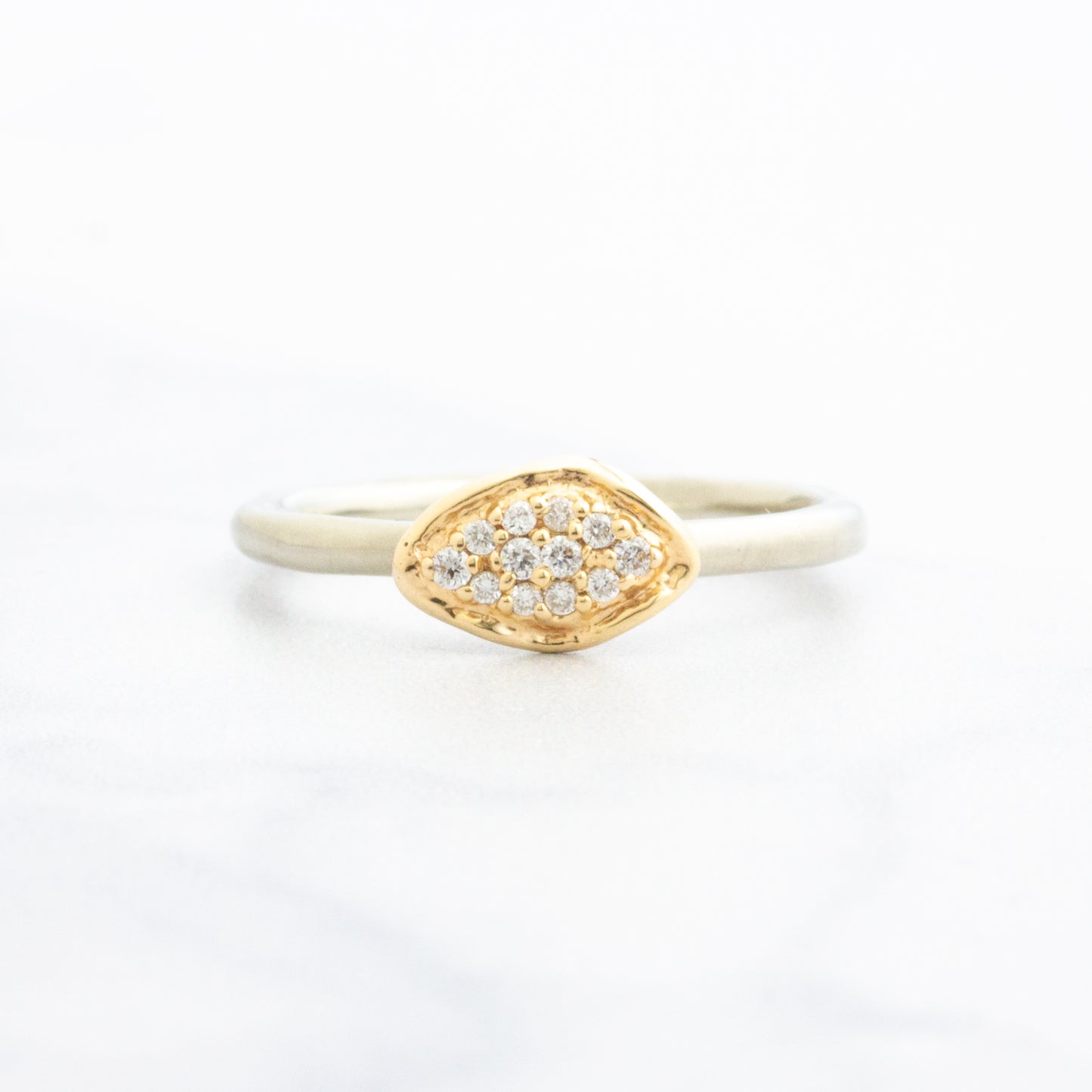14k Gold Small Leaf Pave Diamond Ring