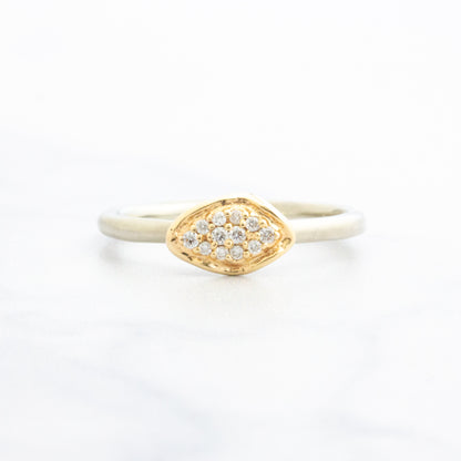 14k Gold Small Leaf Pave Diamond Ring