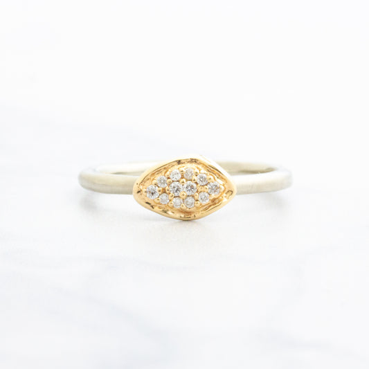 14k Gold Small Leaf Pave Diamond Ring