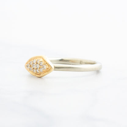 14k Gold Small Leaf Pave Diamond Ring