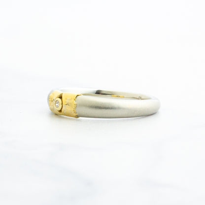 18k White & 22k Yellow Gold Tapered Diamond Ring