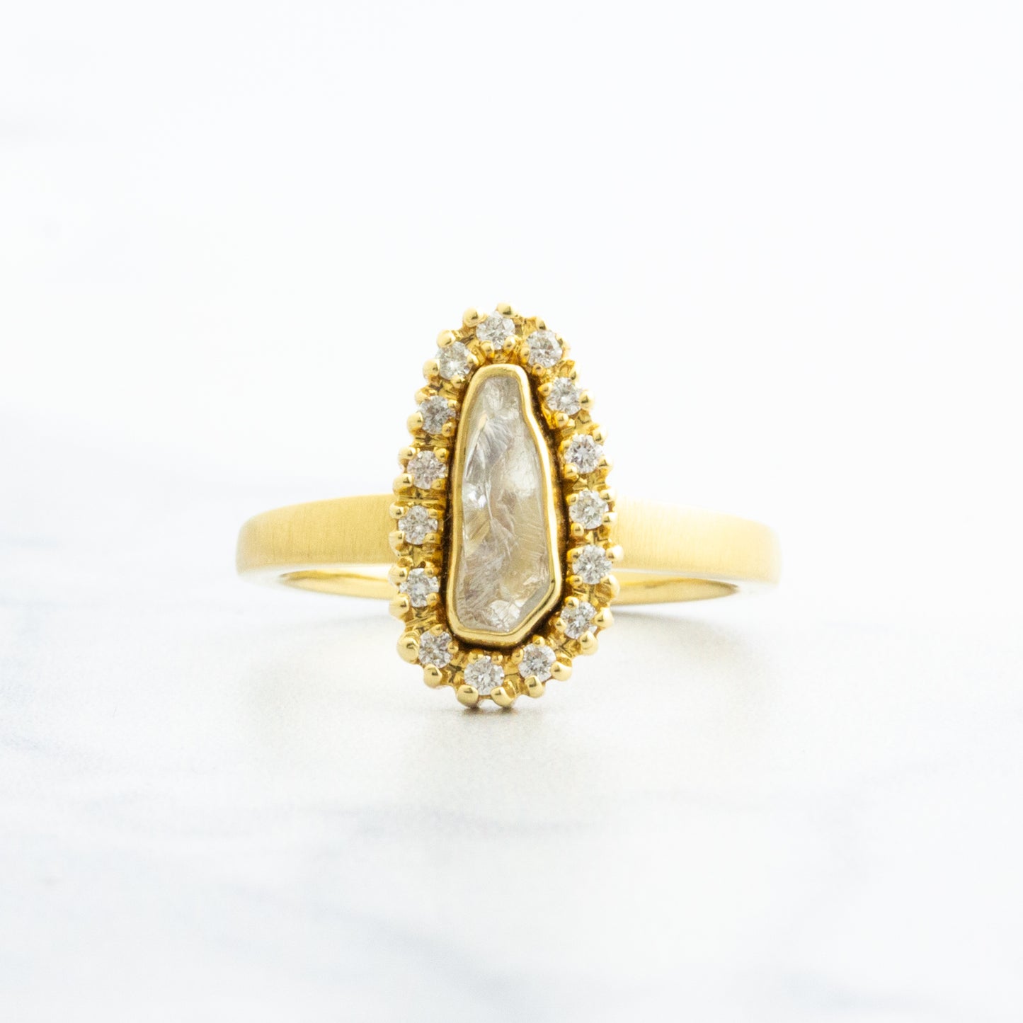 18k Gold .81 tcw Rustic Diamond Halo Ring