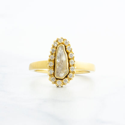 18k Gold .81 tcw Rustic Diamond Halo Ring