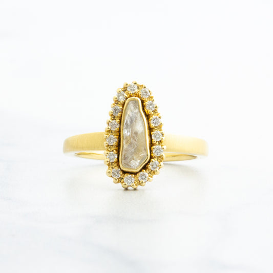 18k Gold .81 tcw Rustic Diamond Halo Ring