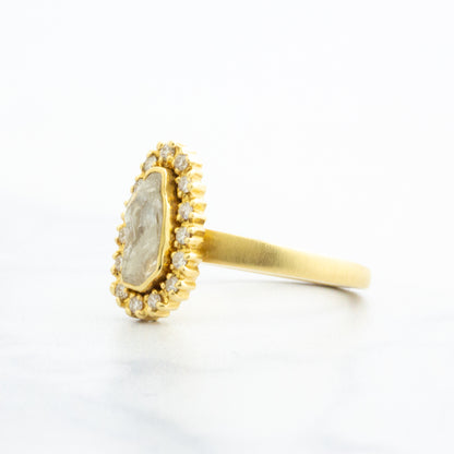 18k Gold .81 tcw Rustic Diamond Halo Ring
