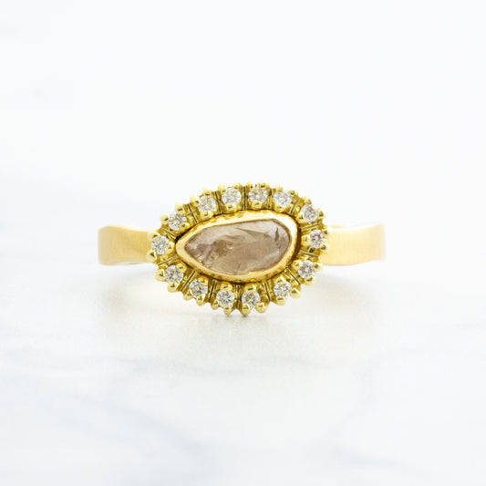 18k Gold .87 tcw Rustic Diamond Halo Ring