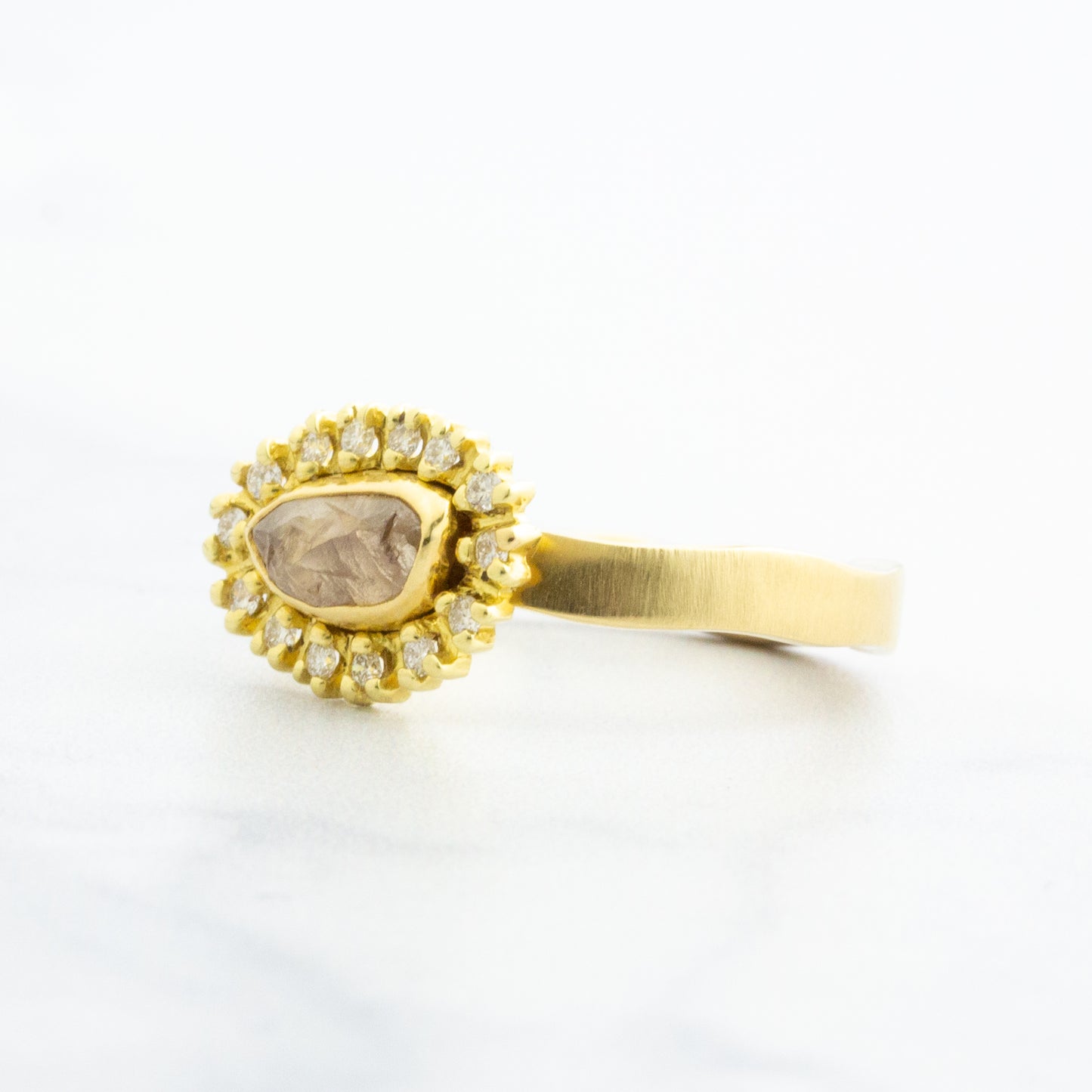 18k Gold .87 tcw Rustic Diamond Halo Ring