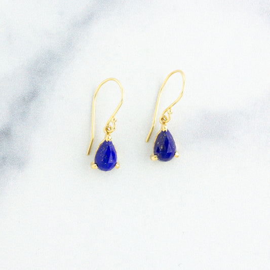 14K Gold Tiny Lapis Earrings