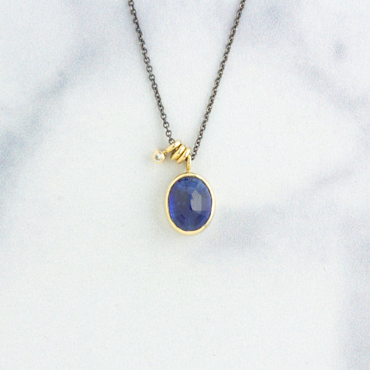 Oxidized Sterling & 14K Gold Blue Sapphire & Diamond Necklace