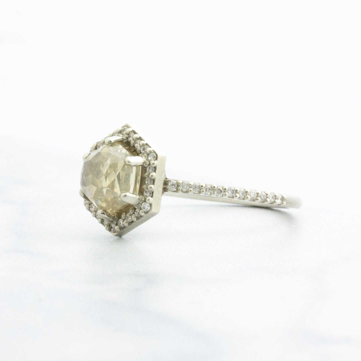 18k White Gold 2.39 tcw Diamond Hexagon Ring