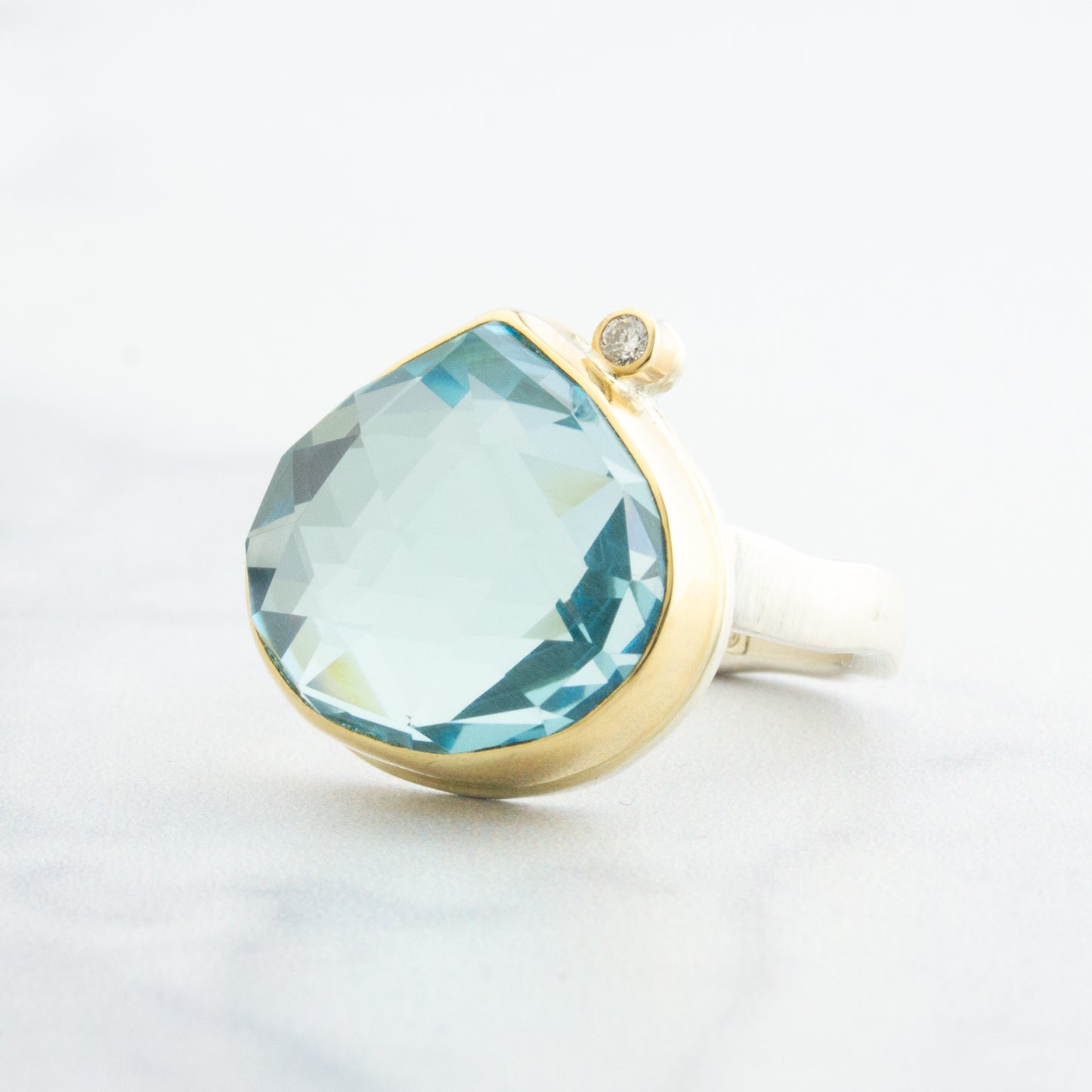 Sterling & 14K Gold Teardrop Sky Blue Topaz & Diamond Ring