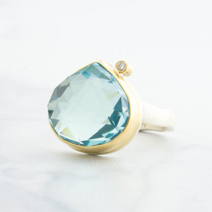 Sterling & 14K Gold Teardrop Sky Blue Topaz & Diamond Ring