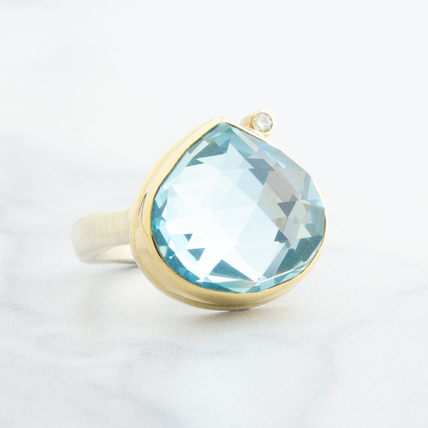 Sterling & 14K Gold Teardrop Sky Blue Topaz & Diamond Ring
