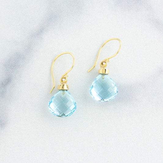 14K Gold Small Sky Blue Topaz Drop Earrings
