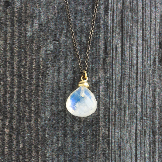 Oxidized Sterling & 14K Gold Rainbow Moonstone Necklace