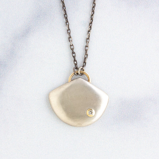 Oxidized Sterling & 14k Gold Fan & Diamond Necklace