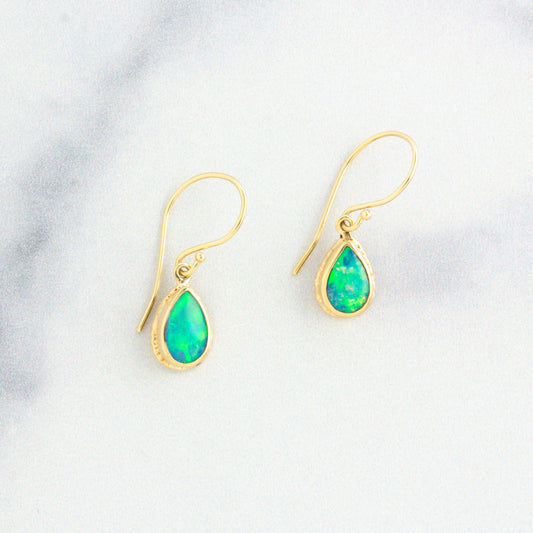 14K Gold Ruffled Edge Australian Opal Earrings