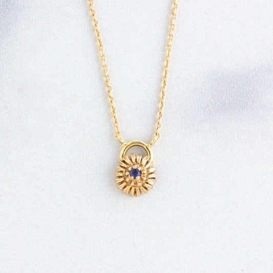 14k Gold Cone Flower & Sapphire Necklace