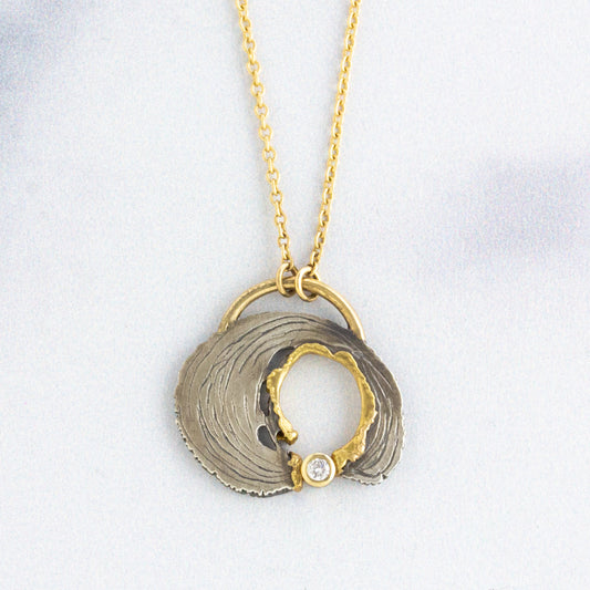 Oxidized Sterling & 18K Gold Diamond Tree Ring Necklace