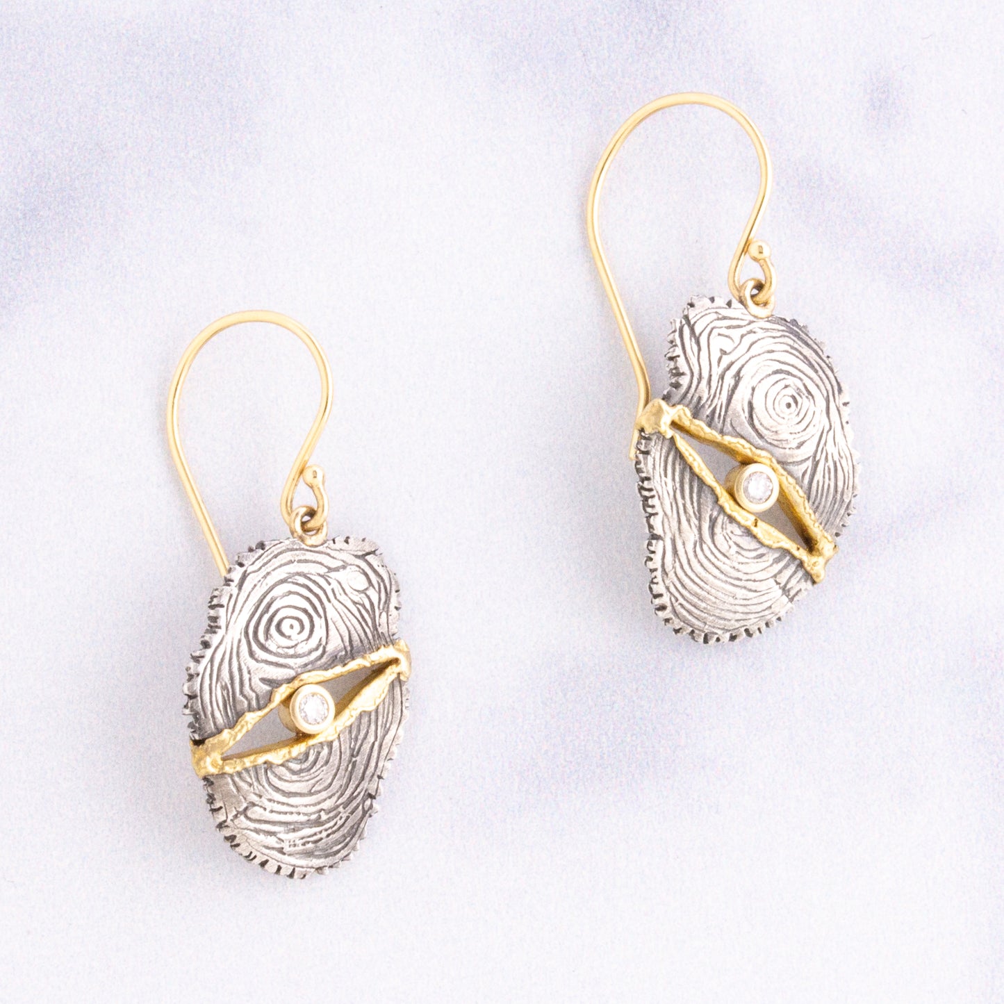 Oxidized Sterling & 18K Gold Diamond Tree Ring Earrings