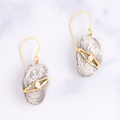 Oxidized Sterling & 18K Gold Diamond Tree Ring Earrings