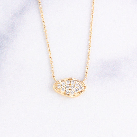14K Gold Large Leaf Diamond Pave Necklace