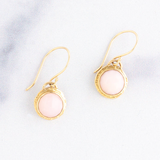 14K Gold Pink Peruvian Opal Ruffled Edge Earrings