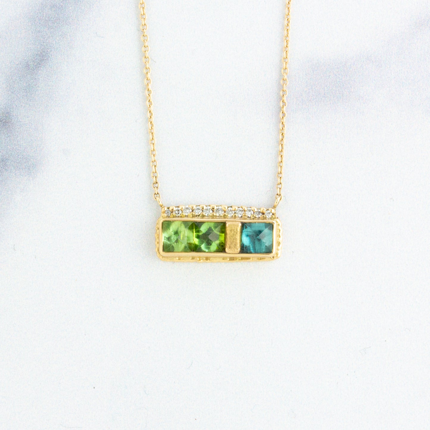 14K Golden Fusion Blue Green Tourmaline & Diamond Necklace