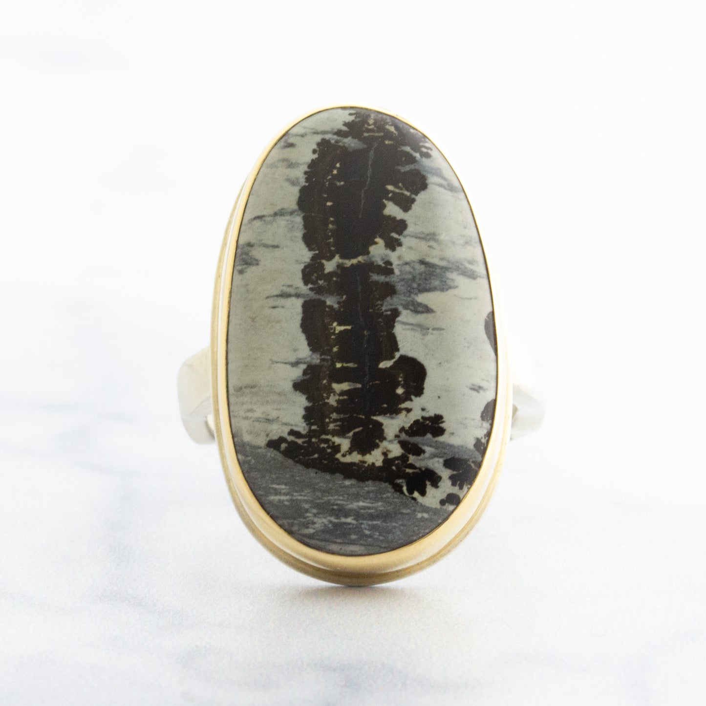 Sterling & 14K Gold Picture Jasper Ring