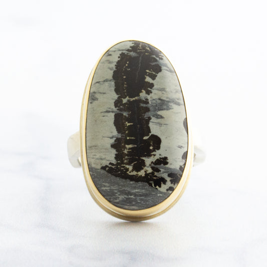 Sterling & 14K Gold Picture Jasper Ring