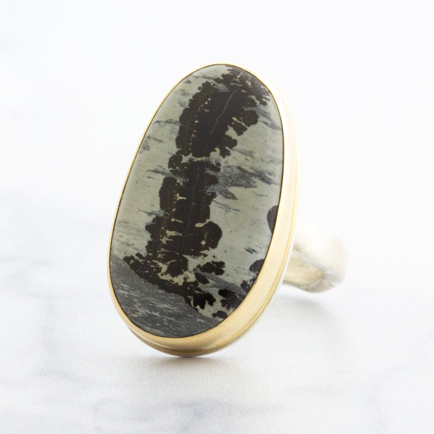 Sterling & 14K Gold Picture Jasper Ring
