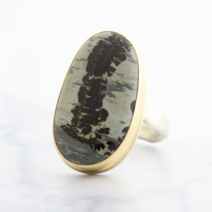 Sterling & 14K Gold Picture Jasper Ring