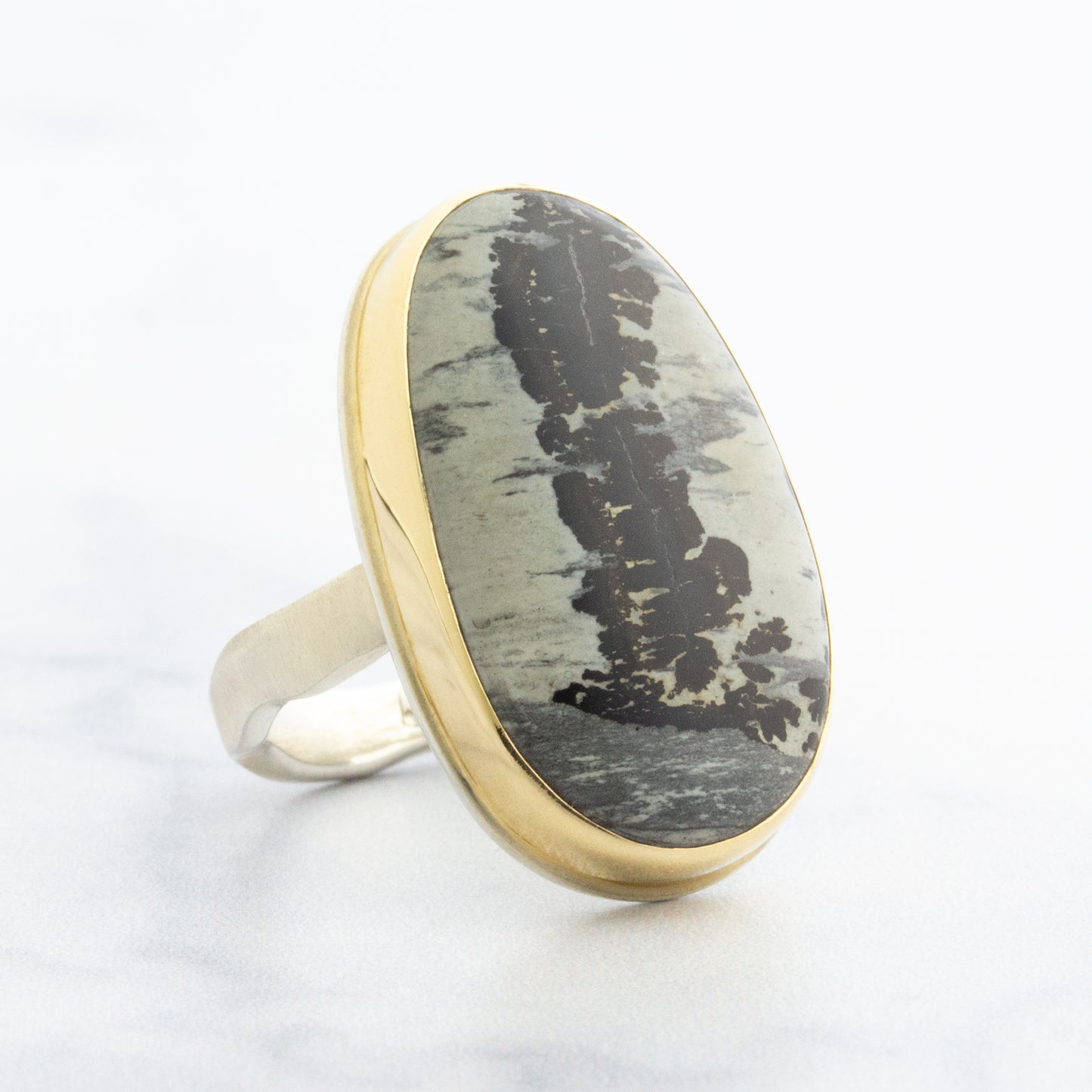 Sterling & 14K Gold Picture Jasper Ring