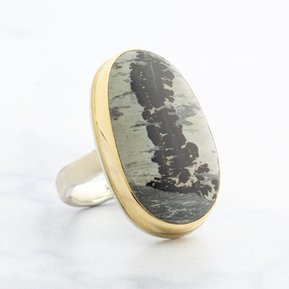 Sterling & 14K Gold Picture Jasper Ring