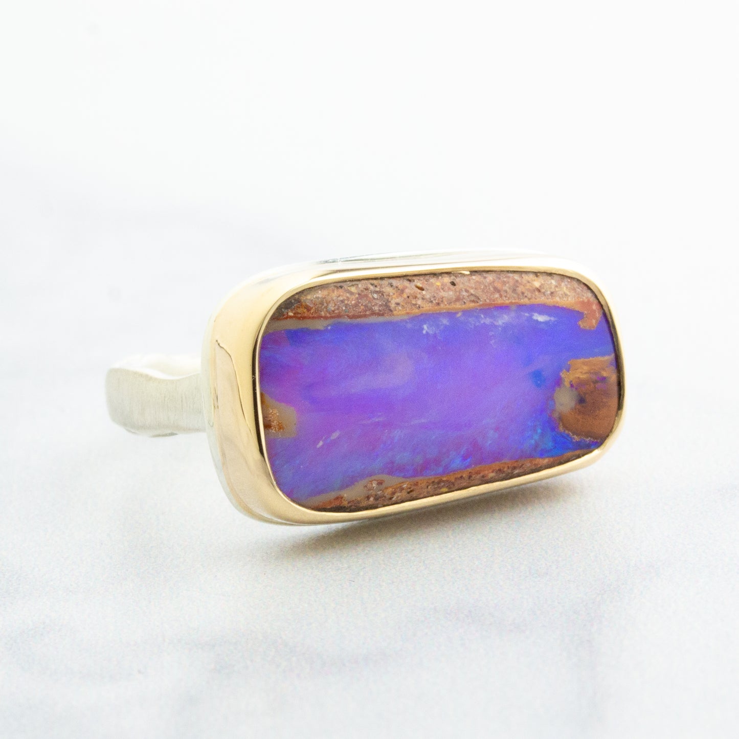 Sterling & 14K Gold Opalized Wood Ring