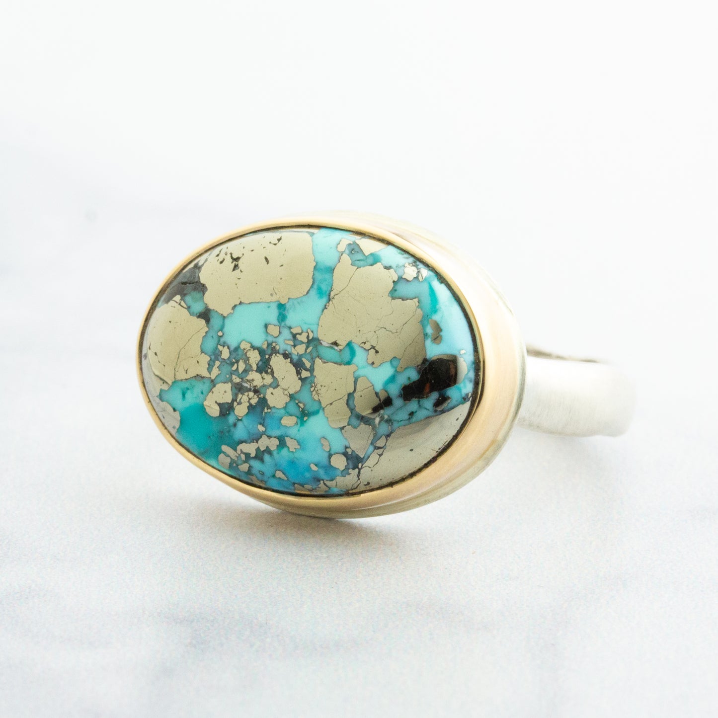 Sterling & 14K Gold Oval Persian Turquoise Ring