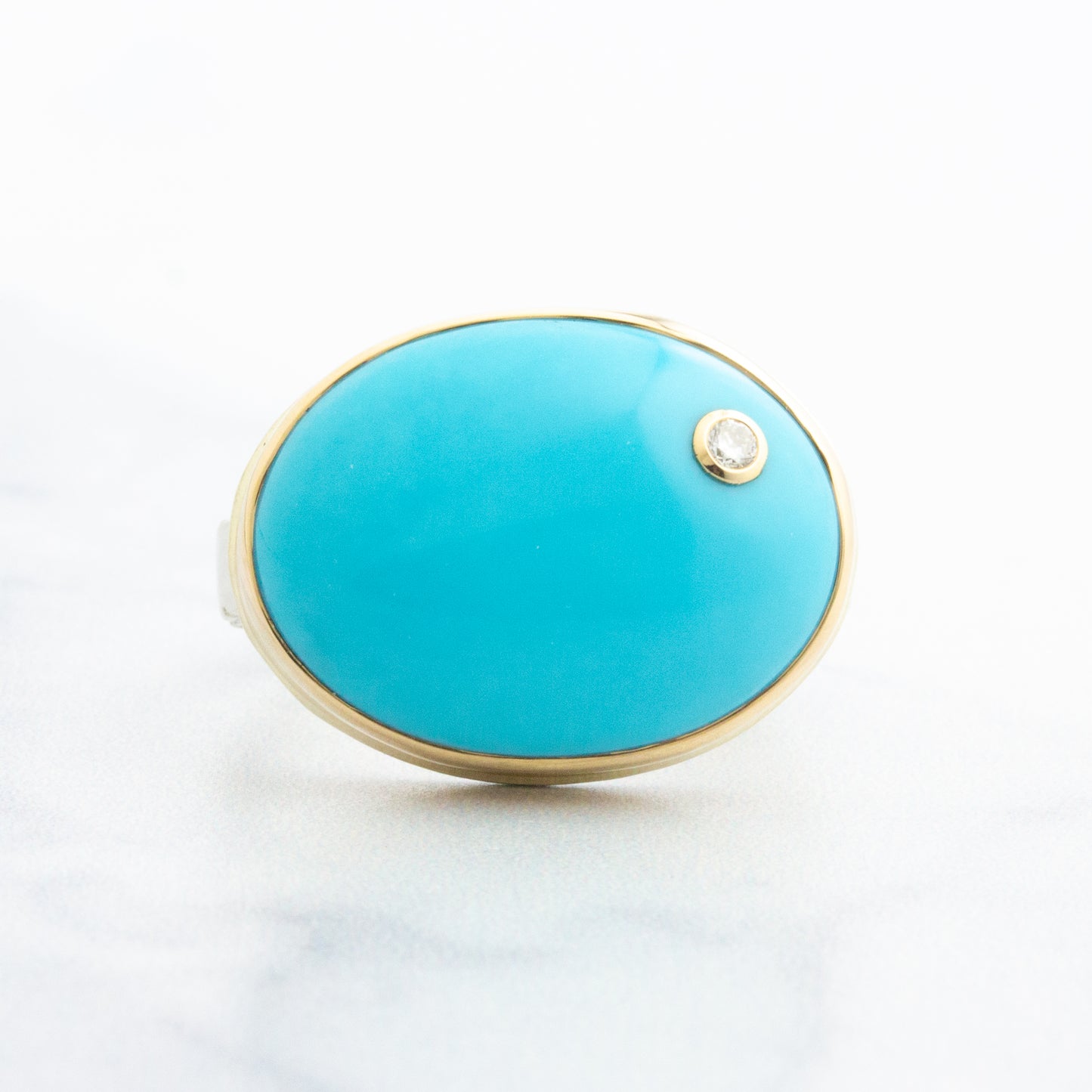 Sterling & 14K Gold Oval Sleeping Beauty Turquoise & Diamond Ring