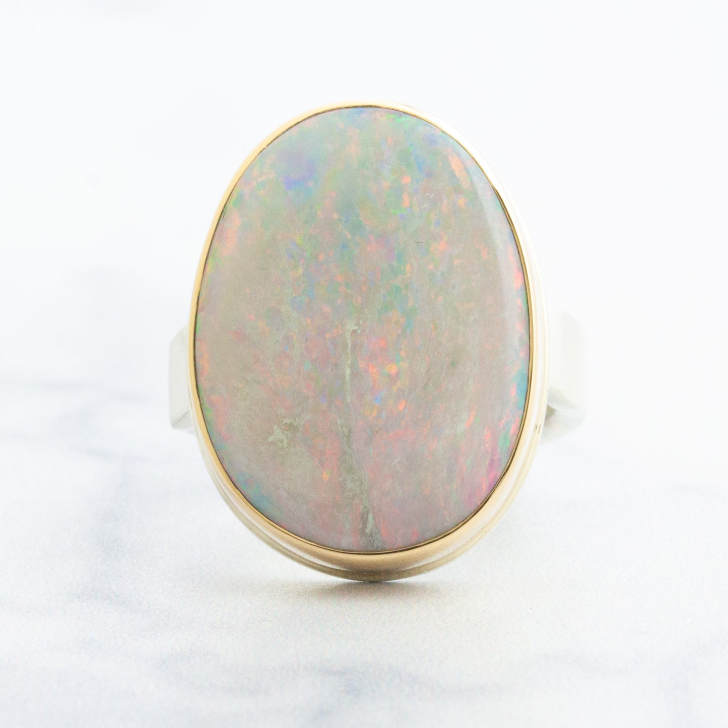 Sterling & 14K Gold Oval Australian Opal Ring